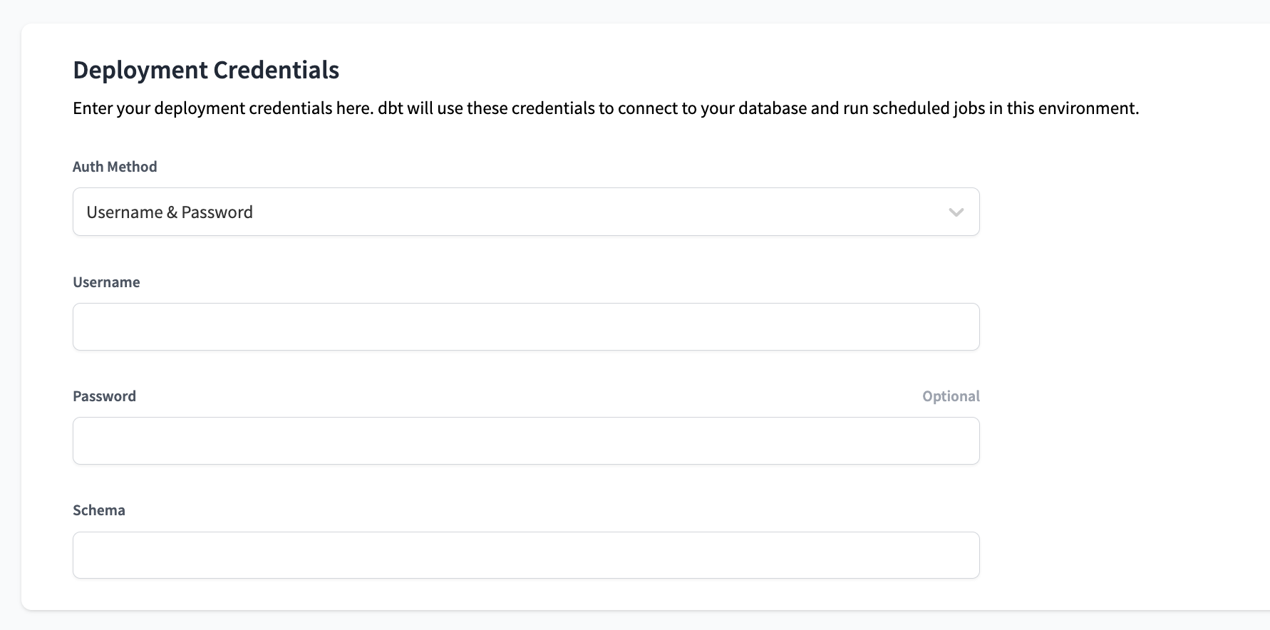 Snowflake Deployment Credentials Settings Snowflake Deployment Credentials Settings