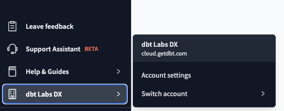 Example of Account settings from the sidebar Example of Account settings from the sidebar
