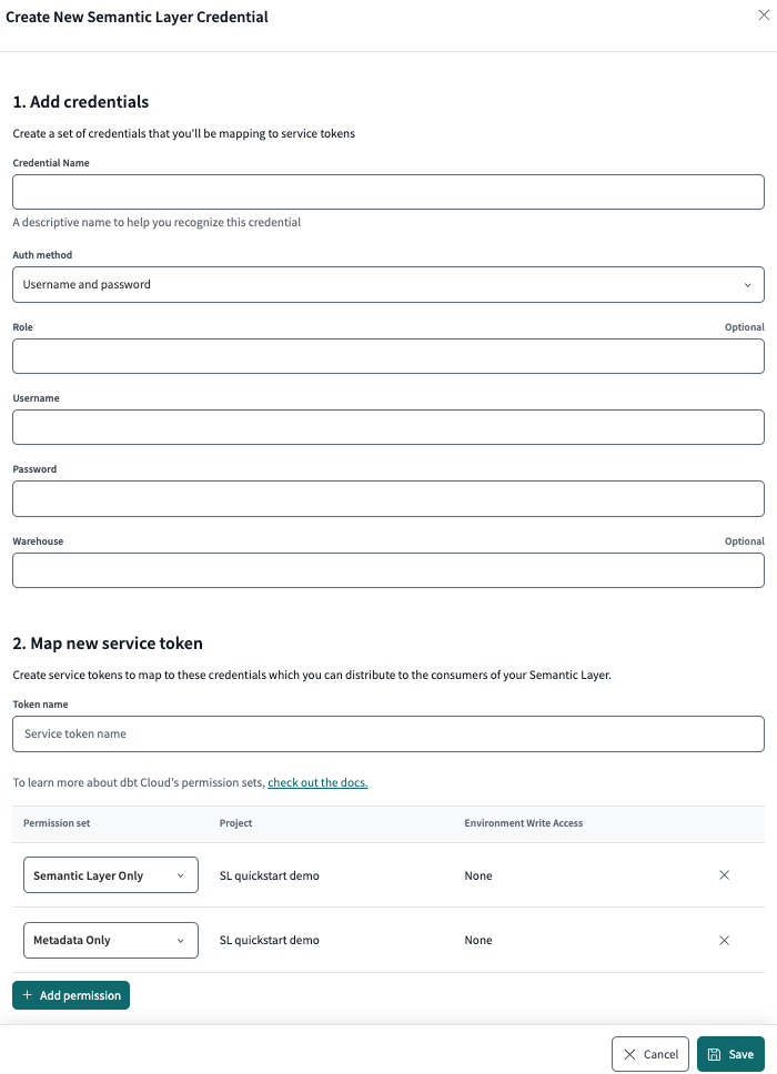 Add credentials and map them to a service token.  Add credentials and map them to a service token.