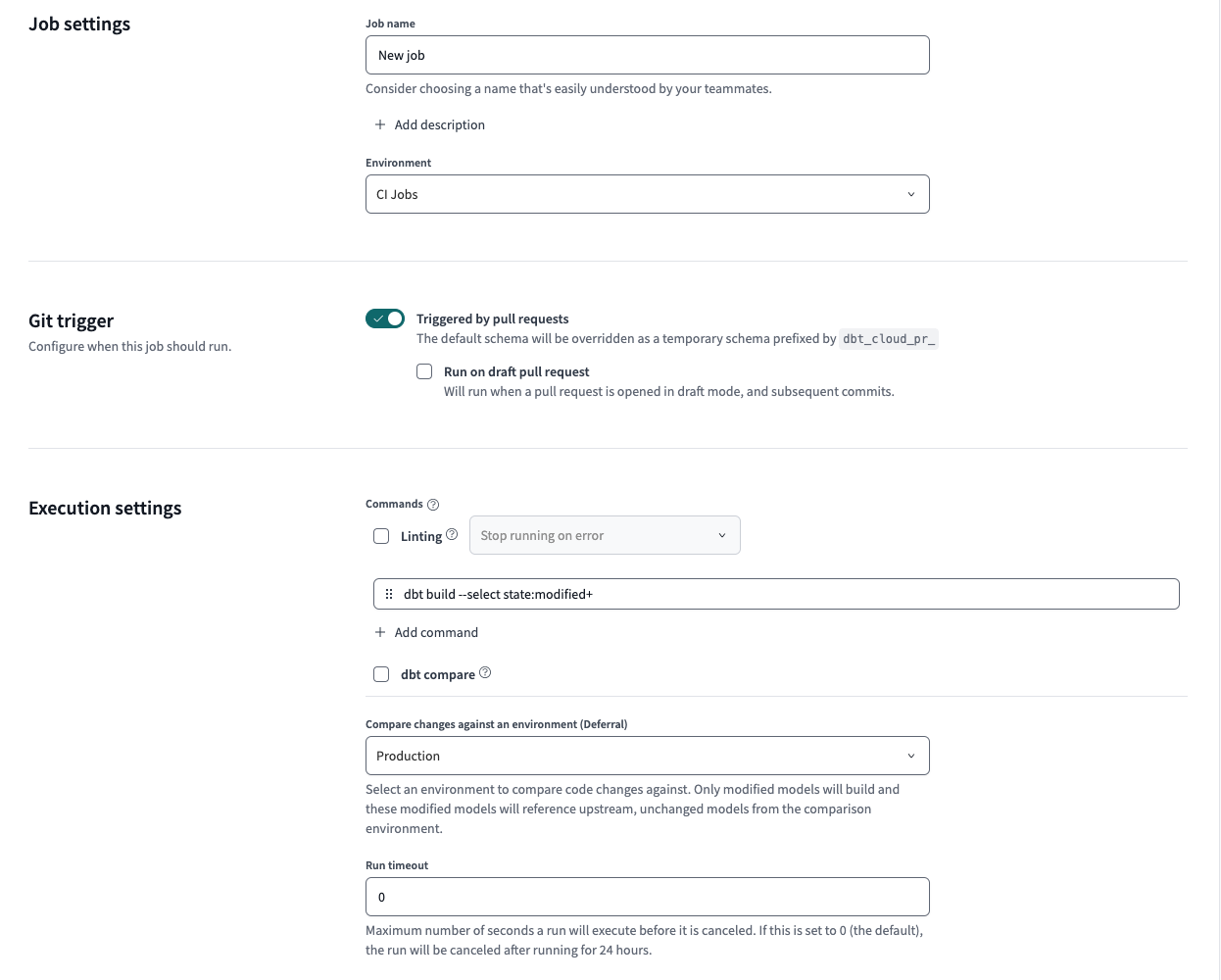Example of CI Job page in the dbt Cloud UI Example of CI Job page in the dbt Cloud UI