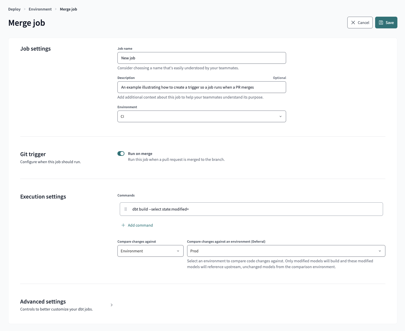 Example of creating a merge job Example of creating a merge job