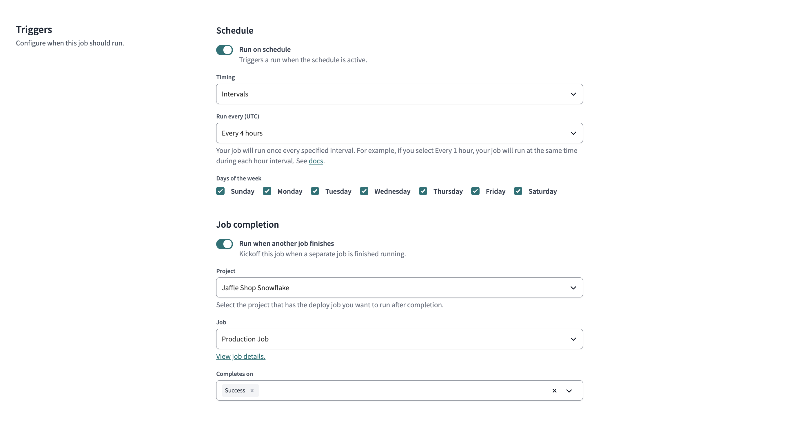 Example of Triggers on the Deploy Job page Example of Triggers on the Deploy Job page