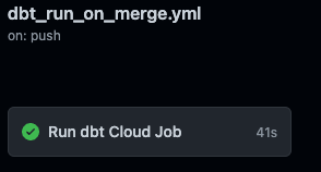 dbt run on merge job in GitHub dbt run on merge job in GitHub