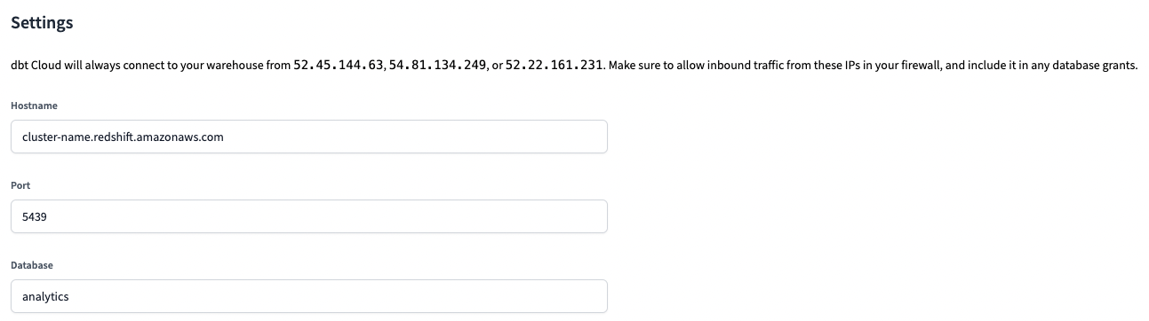 dbt Cloud - Redshift Cluster Settings dbt Cloud - Redshift Cluster Settings