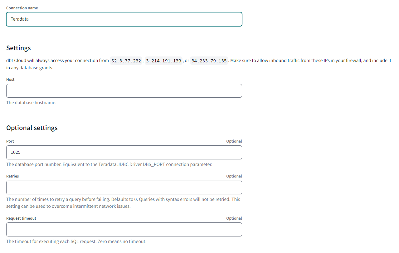 dbt Cloud - Teradata Account Settings dbt Cloud - Teradata Account Settings