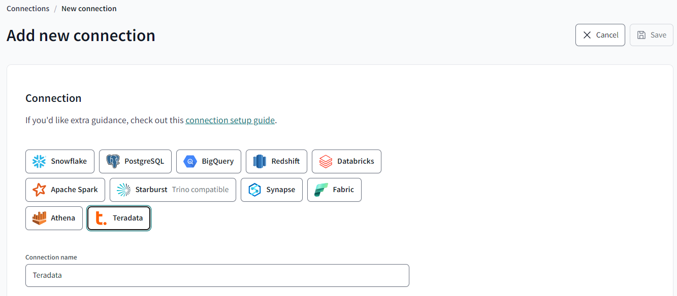 dbt Cloud - Choose Teradata Connection dbt Cloud - Choose Teradata Connection